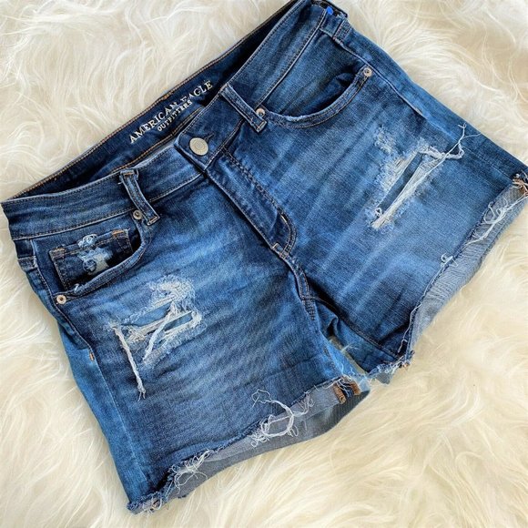 American Eagle Outfitters Pants - American Eagle Cut Off Jean Shorts Size 10 Super Stretch Midi Cuffed Distressed